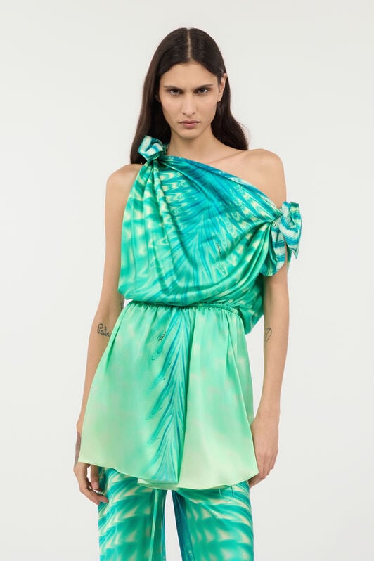 RC Silk Mini Dress With Optical Glass Print RC Silk Mini Dress With Optical Glass Print Light green UKT119-RYN47