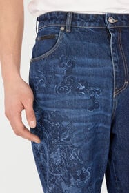 RC Vaqueros Con Dragón Y Motivo Floral Azul oscuro VRJ213-VT002