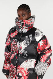 RC Down Jacket With All-Over Print And Removable Lower Insert Black/Red VQT801-3FP75
