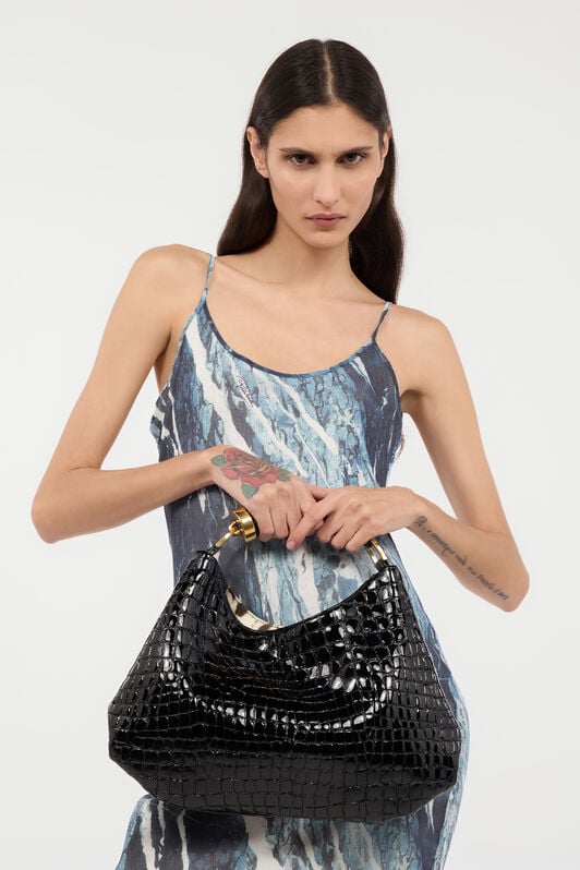 RC Crocodile-Print Hobo Bag RC Crocodile-Print Hobo Bag Black TKB009-PZE04