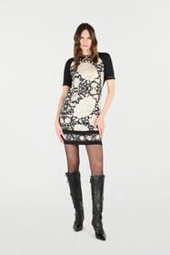 RC Mini Dress With Floral Print Black/White VQM105-MQ002