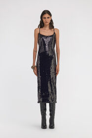 RC Vestido Midi con Lentejuelas Negro TKR120-TR007
