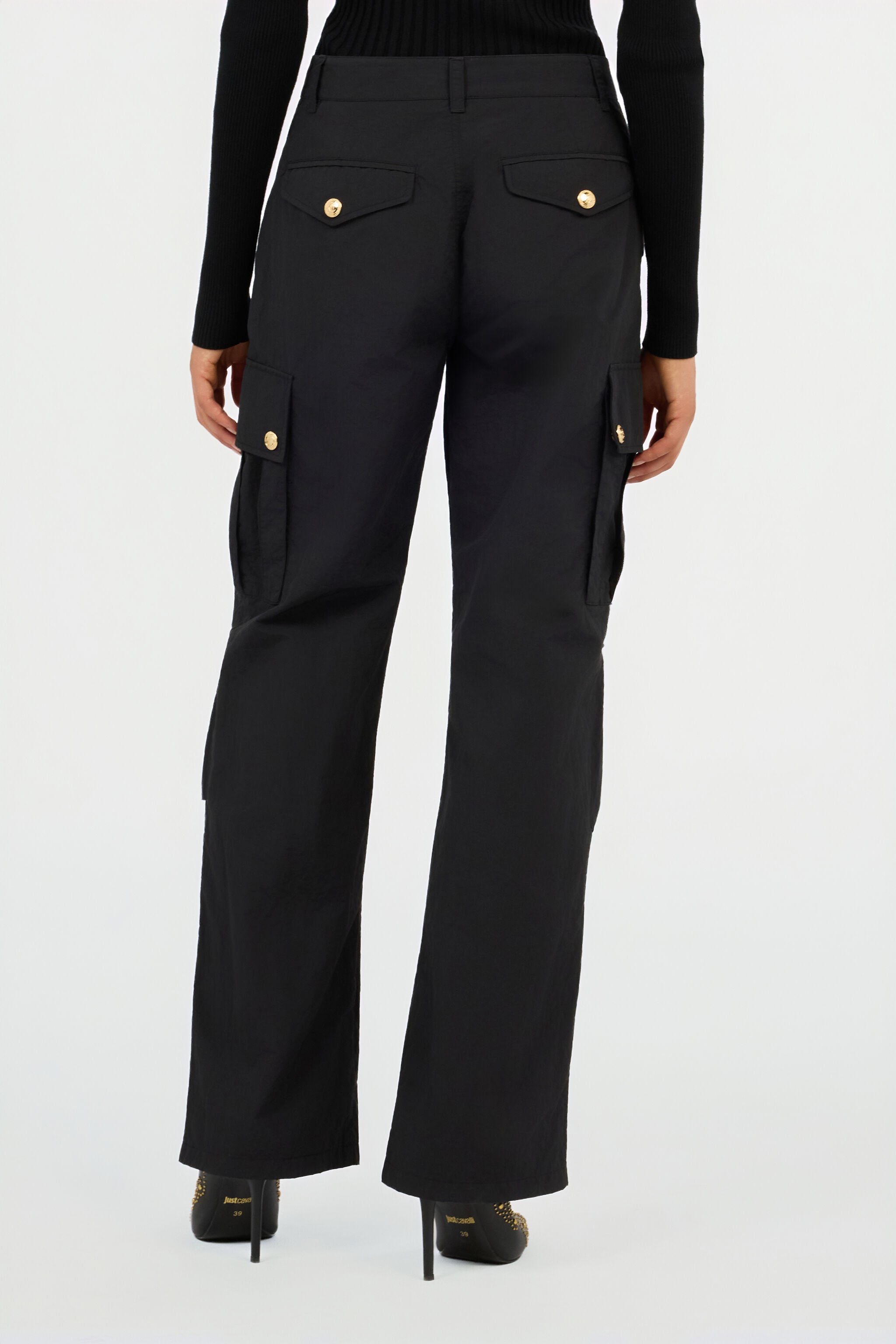 JC Black Cargo Trousers With Gold Buttons JC Black Cargo Trousers With Gold Buttons BLACK VFT152-VF231