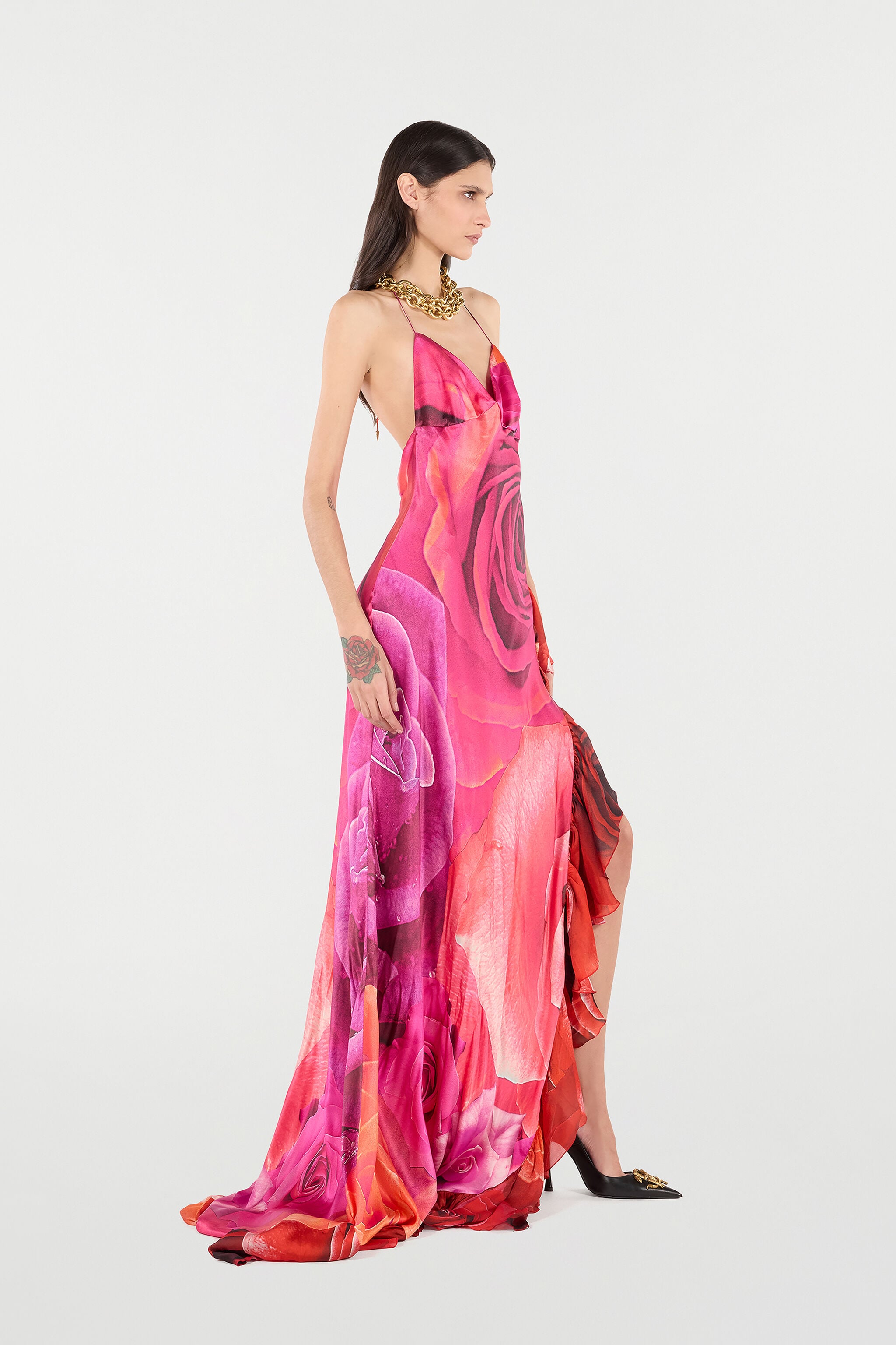 RC Robe À Imprimé Roses Et Volant Fuchsia UKT107-RYN48