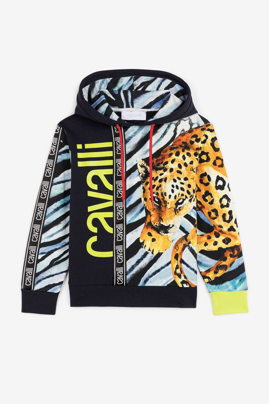 JU Patchwork-Print Hoodie JU Patchwork-Print Hoodie Dark blue OJT942-ISA2J