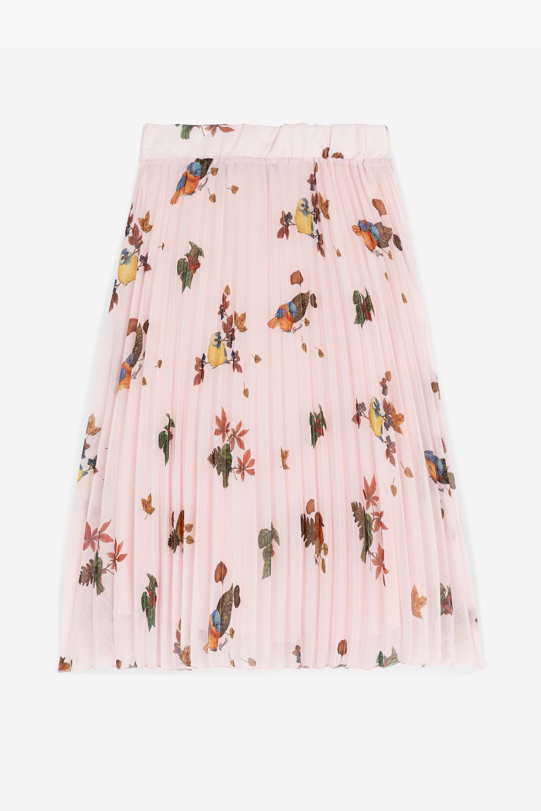 JU Bird-Print Pleated Skirt Pink RJT30D-7GH91
