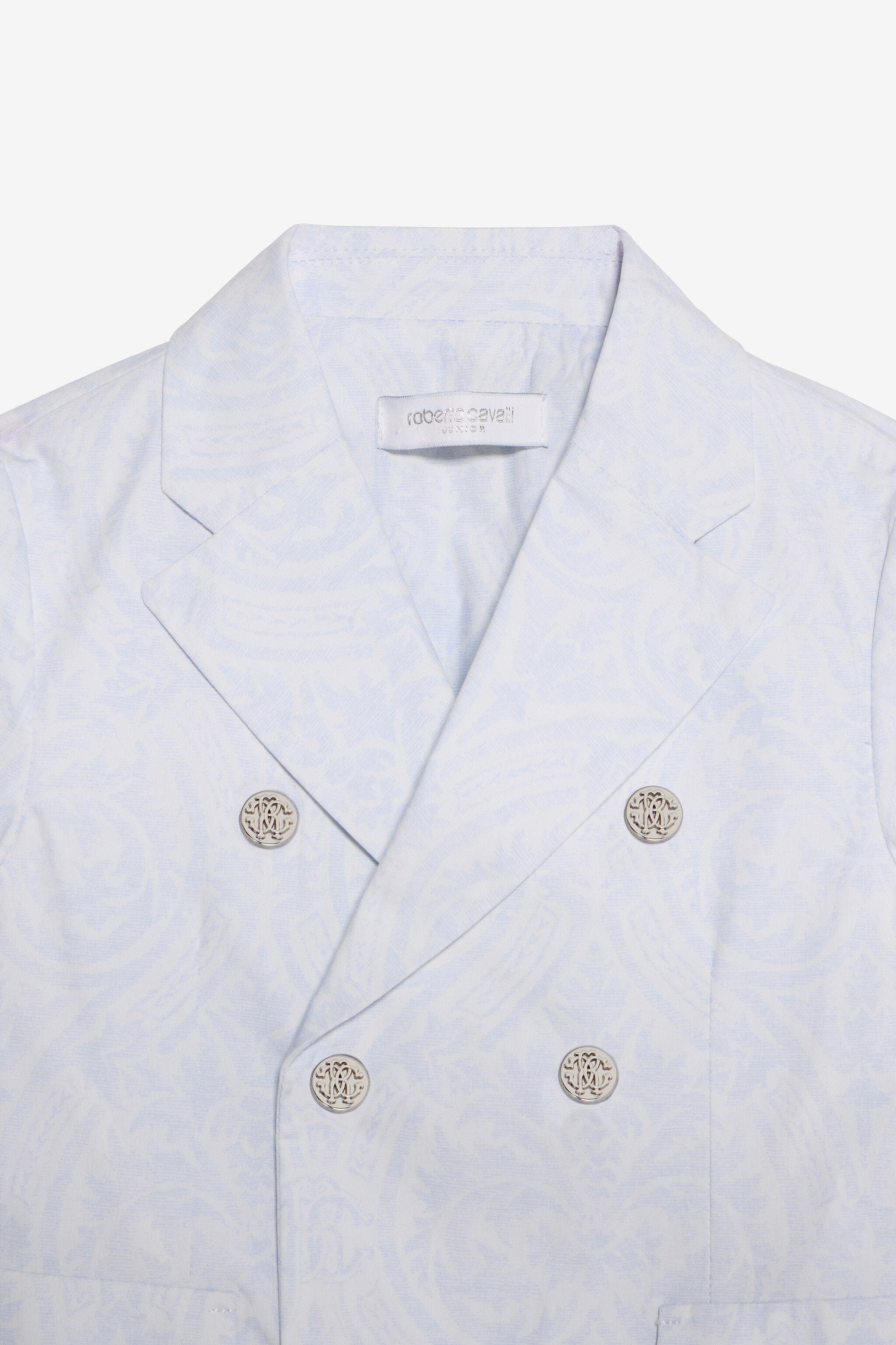 JU Light Blue Tonal Print Double-Breasted Blazer JU Light Blue Tonal Print Double-Breasted Blazer BABY BLUE VJT403-TYP28