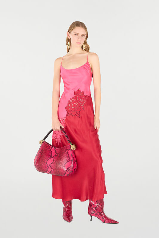 RC Long Dress With Perforated Rose Pattern Fuchsia UKR120-SZN57
