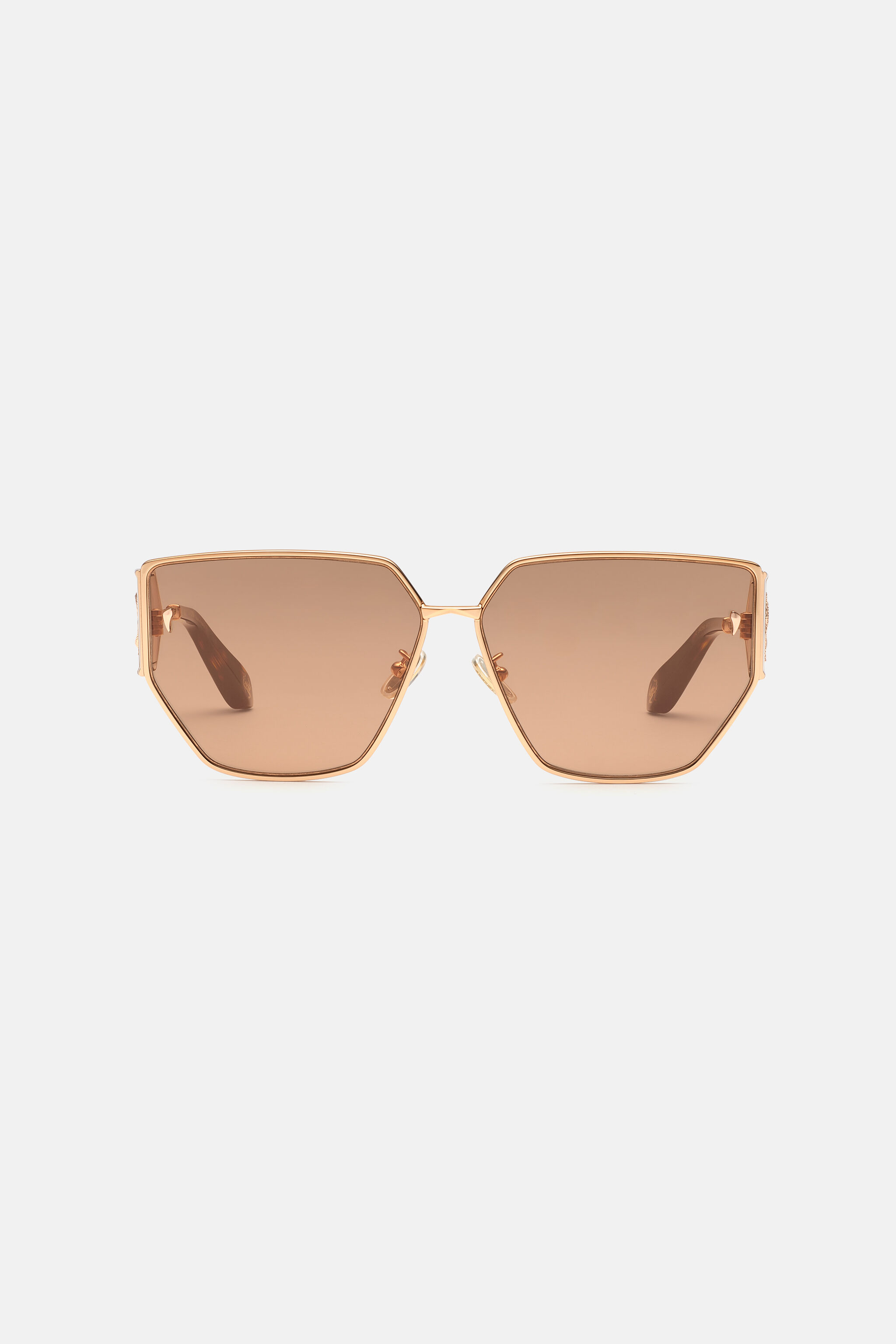 RC Sunglasses with wide shape front, metal fangs embellishment RC Sunglasses with wide shape front, metal fangs embellishment Brown ALD026-ID184