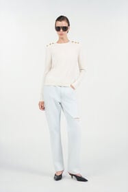 RC Sweater with gold buttons Ivory UWM610-WH003