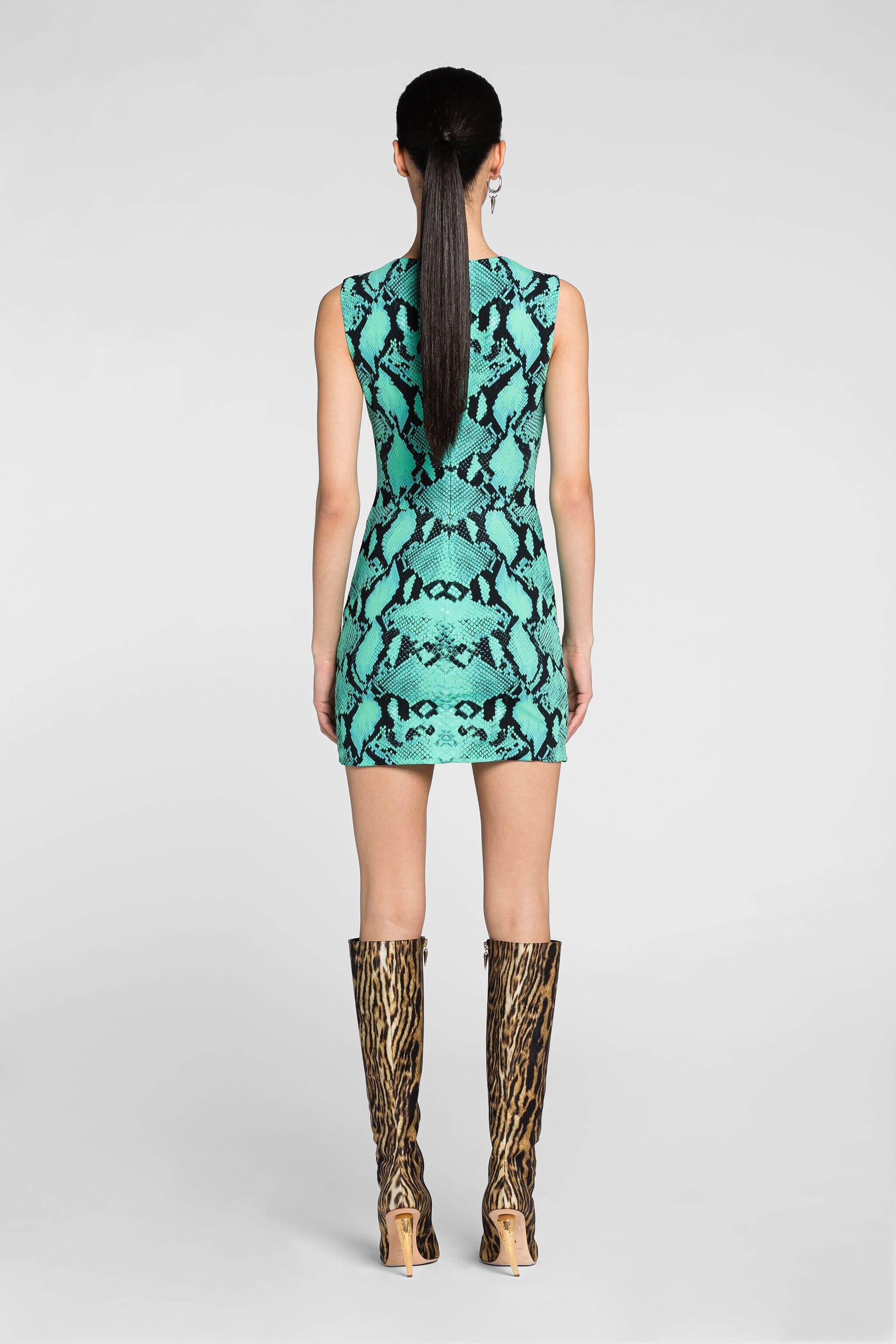 RC Lace-Up Python-Print Mini Dress RC Lace-Up Python-Print Mini Dress Light blue PKT111-LNE38