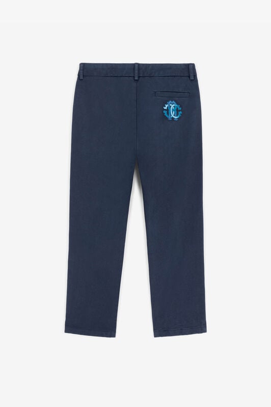 JU RC Monogram-Embroidered Cotton Trousers Dark blue RJT234-FN002