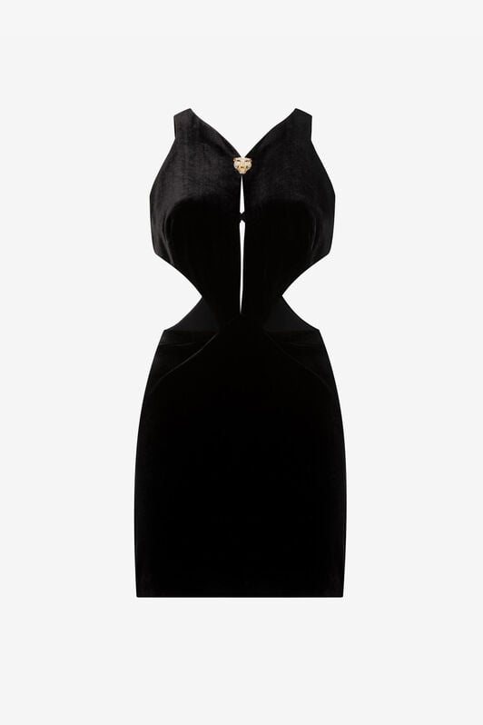 RC Mini-robe en velours à découpes graphiques RC Mini-robe en velours à découpes graphiques Noir QKT148-VL067