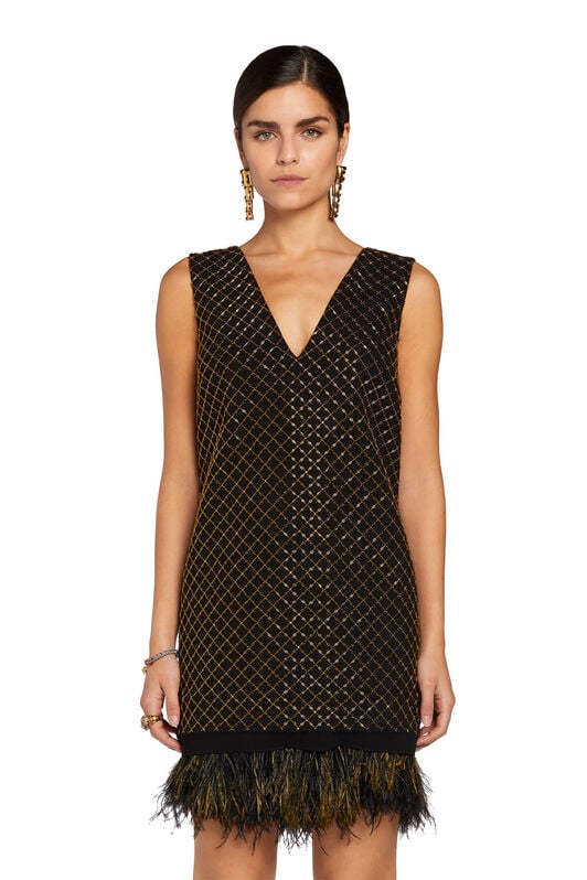 RC Geometric grid-embroidered minidress RC Geometric grid-embroidered minidress Black/Gold MQR136-WB002
