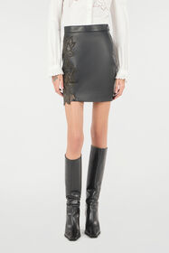 RC Skirt With Perforated Rose Pattern Black UKP300-PN106