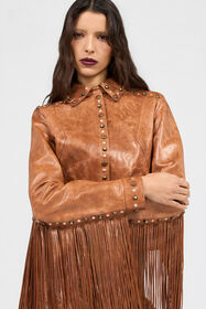 RC Leather Jacket With Fringes And Studs BROWN XQP400-PN002