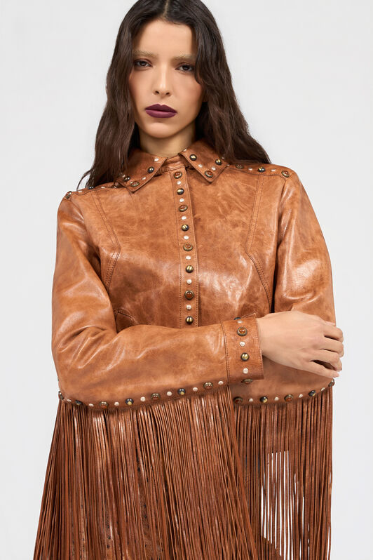 RC Leather Jacket With Fringes And Studs RC Leather Jacket With Fringes And Studs BROWN XQP400-PN002