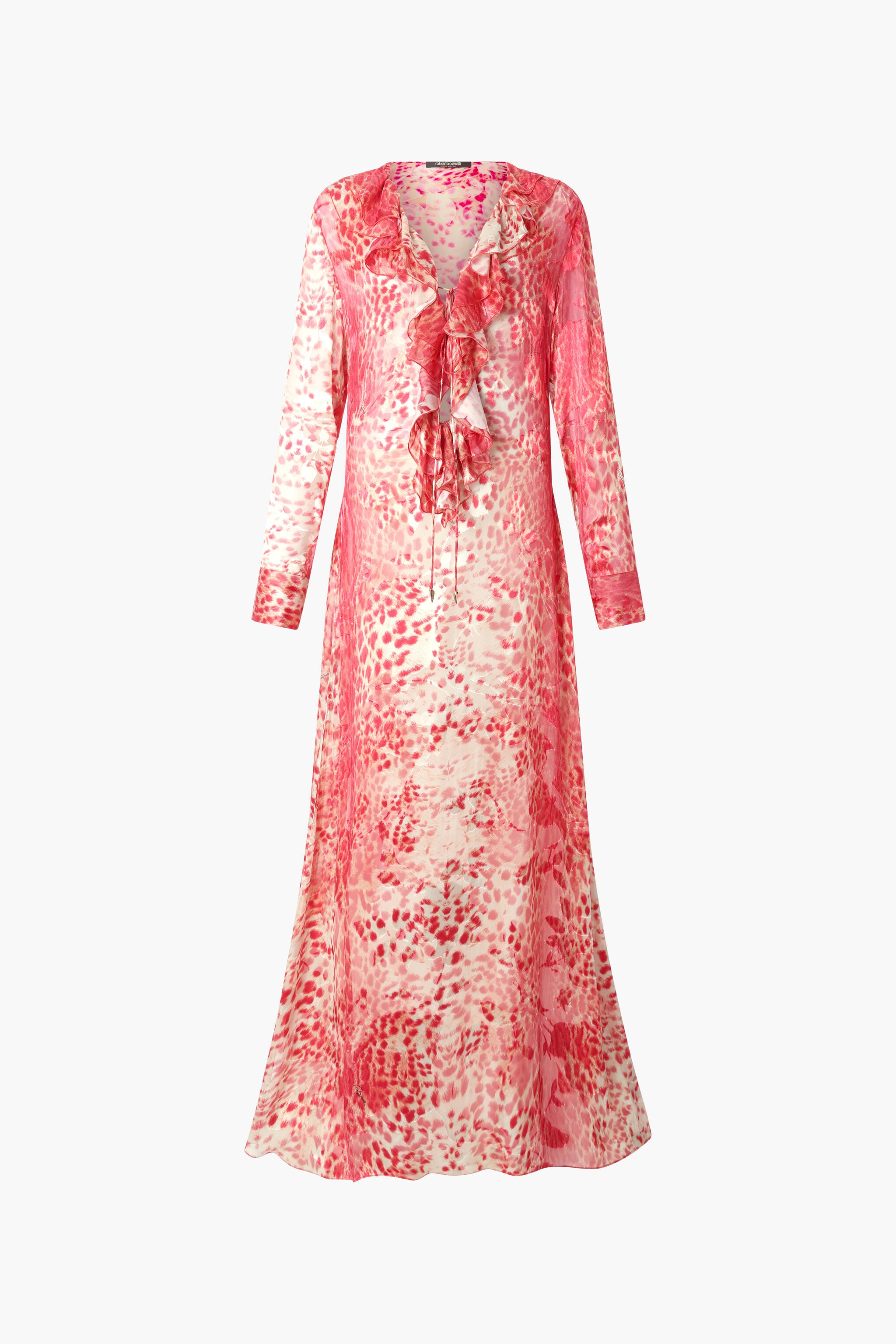 RC Langes Kleid mit Volant und Print Jaguar Skin RC Langes Kleid mit Volant und Print Jaguar Skin Rot UKT115-HEN58