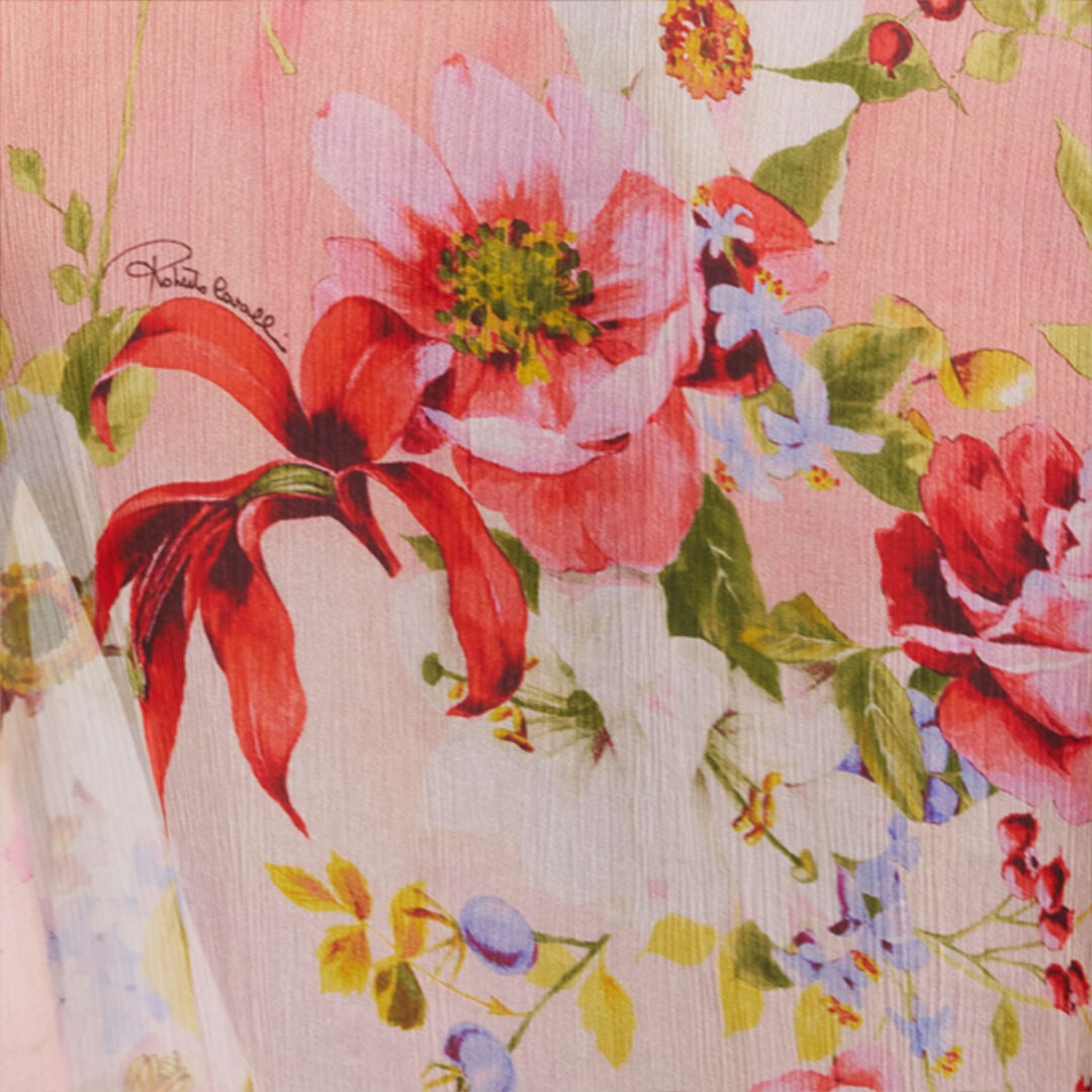 Chiffon Blouse with Miami Flowers Print in GREEN/FUCHSIA for Women