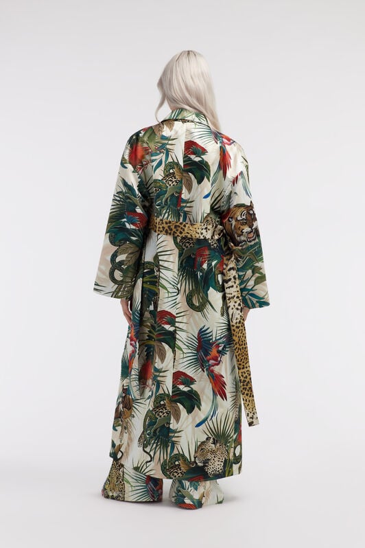 RC Jungle Print Belted Robe Coat With Silk Details RC Jungle Print Belted Robe Coat With Silk Details Green SKT501-SWI88
