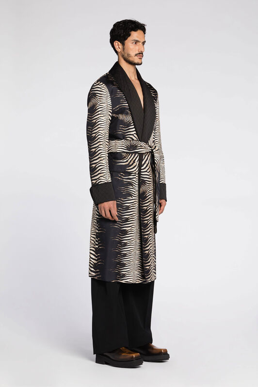 RC Zebra-Print Silk Smoking Jacket IVORY/MULTICOLOR PNT525-4QF04