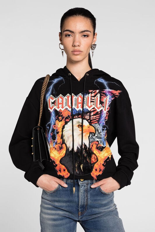 RC Sweat à capuche oversize à appliqué aigle RC Sweat à capuche oversize à appliqué aigle BLACK PKT69C-CF050