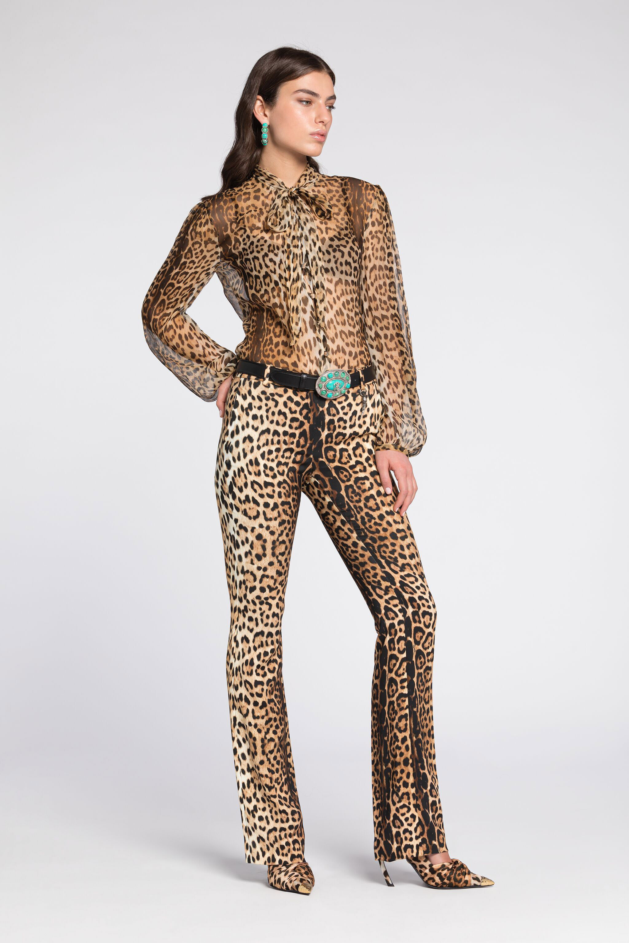 Leopard-Print Silk Shirt in Light Brown for Women | Roberto Cavalli®