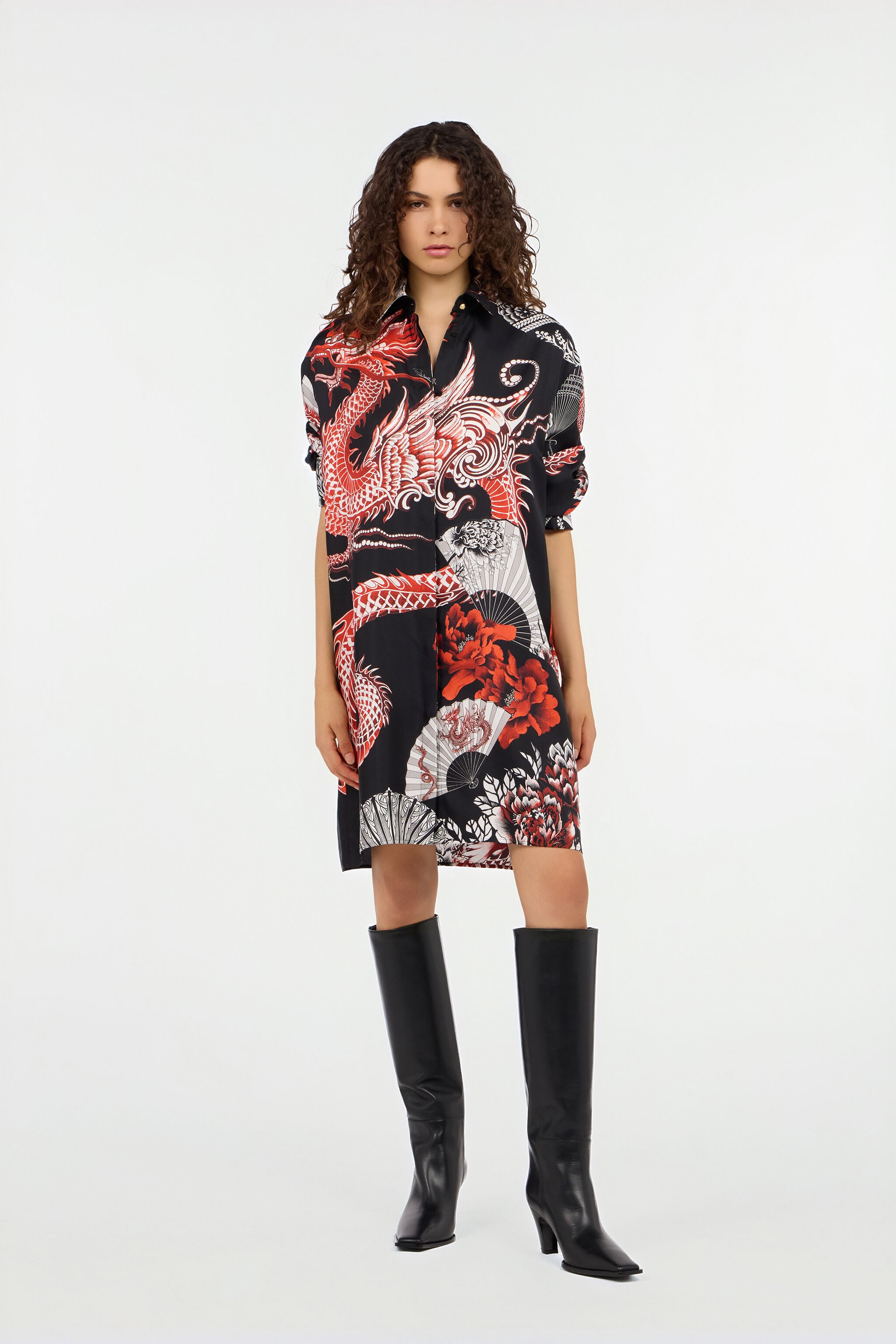 RC Short dress black with red and white dragon print RC Short dress black with red and white dragon print NERO/BIANCO/ROSSO VQT160-OZP75