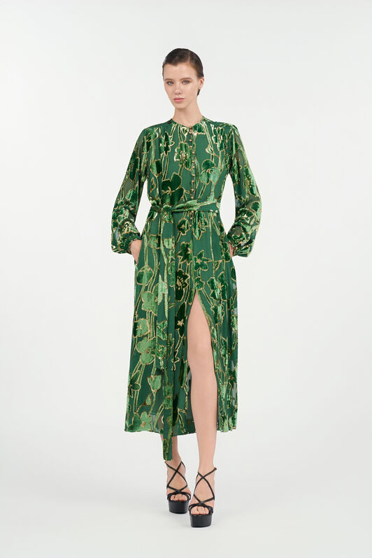 RC Green Velvet Devoré Midi Dress VERDE/ORO VKT122-FC007