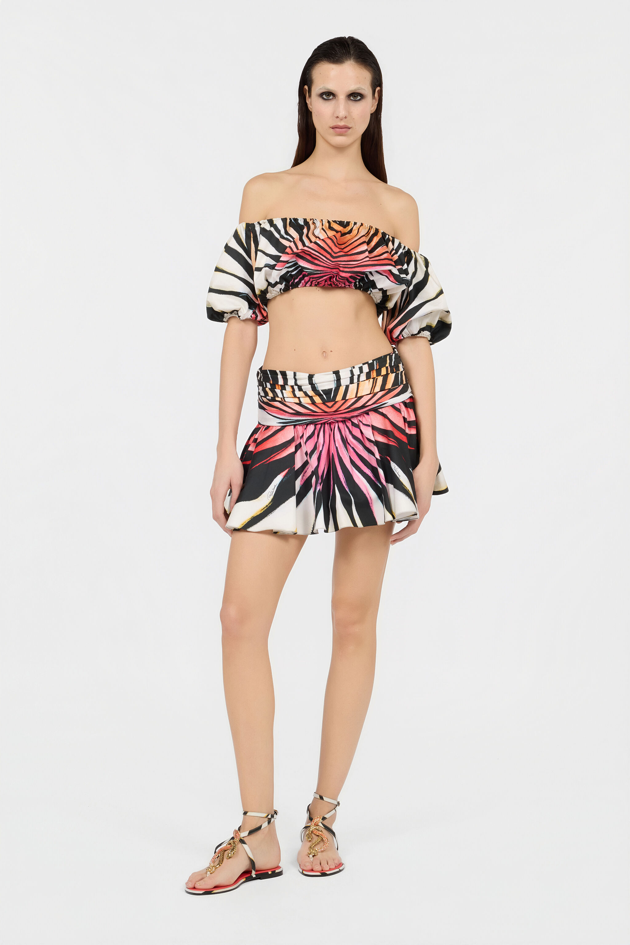 CLASS roberto cavalli 63,000円相当　シルクスカート Ray Of Paradise Print Mini Skirt in CORAL for Women | Roberto Cavalli®