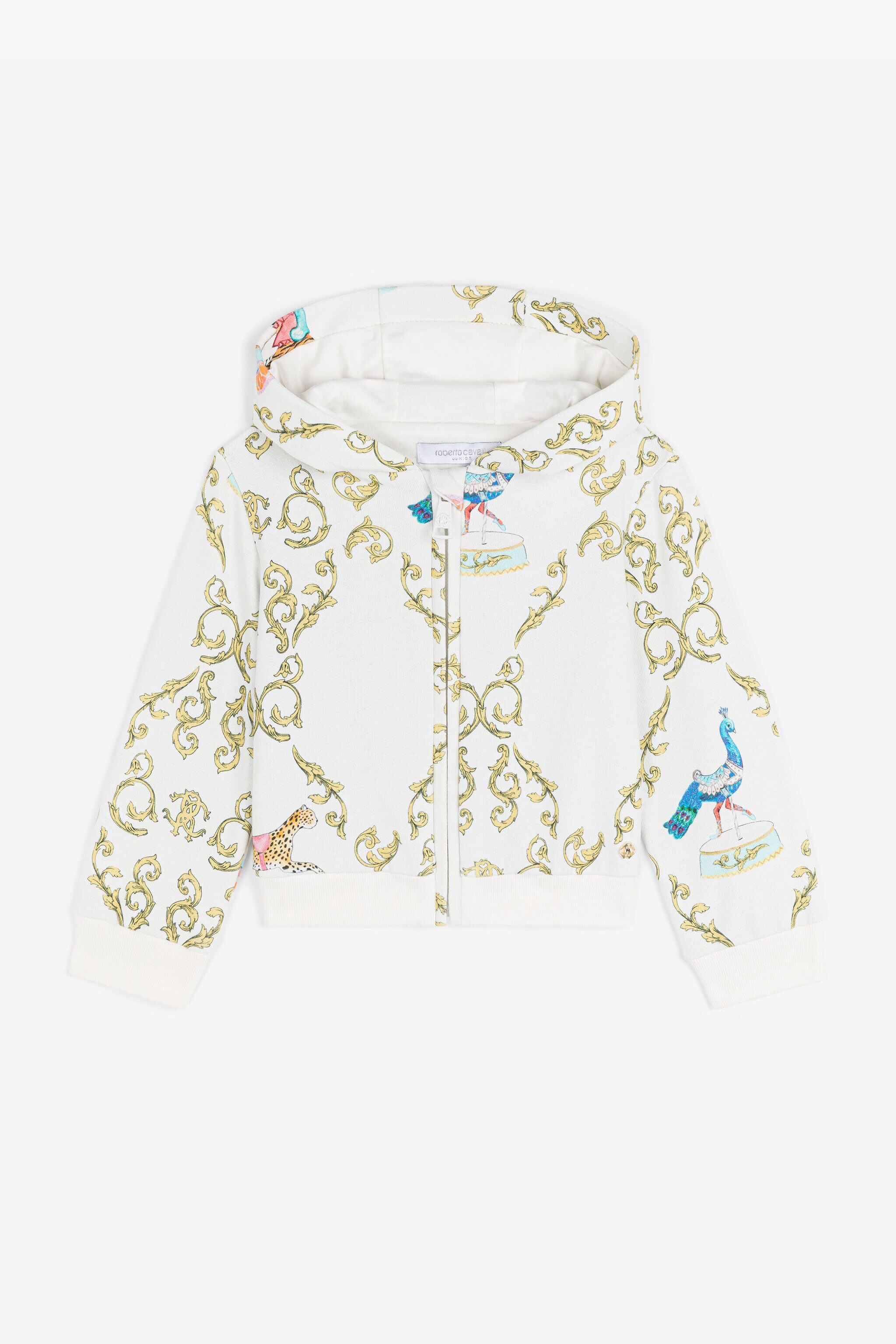 JU Sudadera de algodón con capucha y estampado de filigrana JU Sudadera de algodón con capucha y estampado de filigrana Blanco RJT903-5OG82