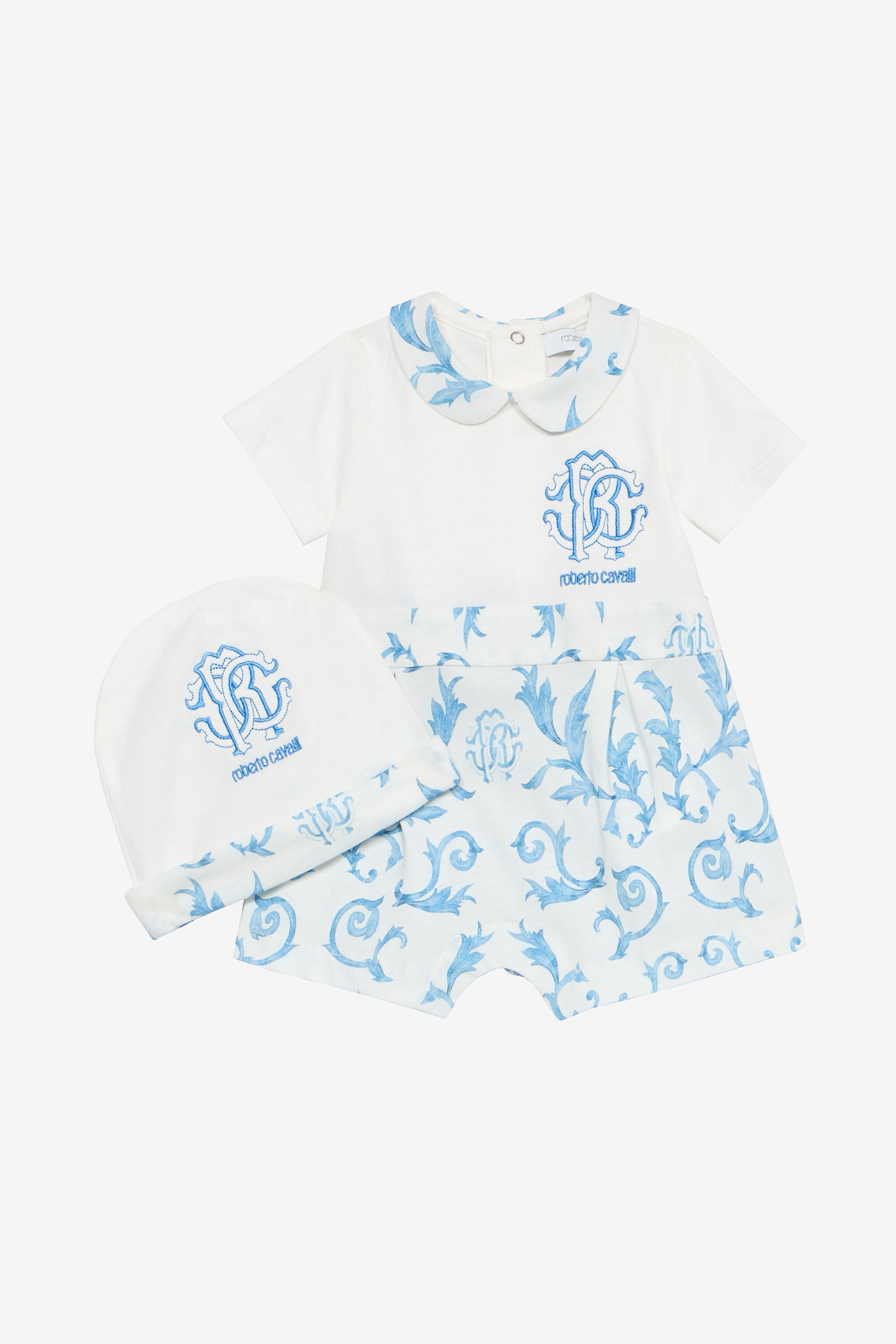 JU Romper Suit And Hat Set With RC Monogram JU Romper Suit And Hat Set With RC Monogram Light blue UJT812-JD001