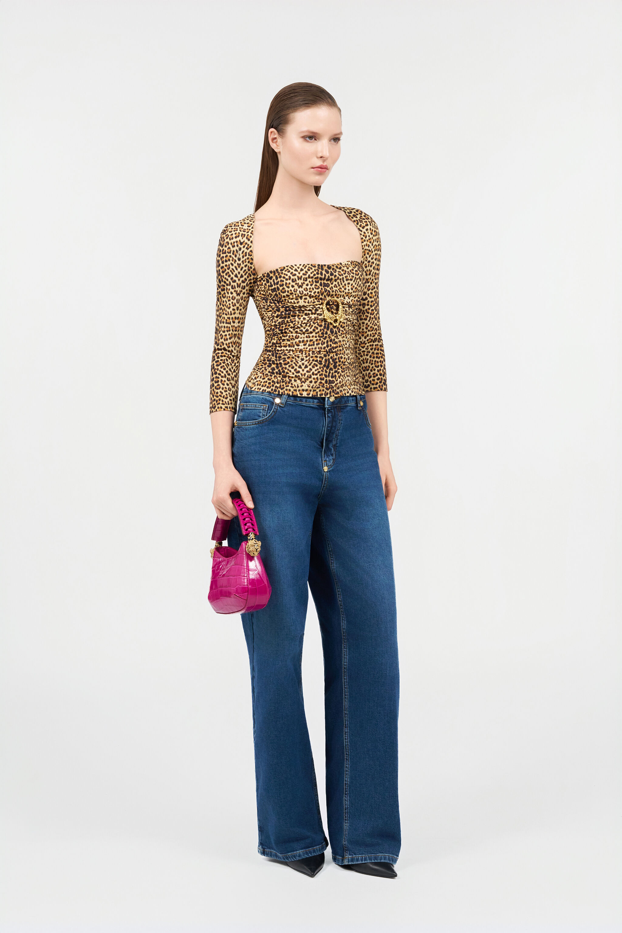Long-Sleeve Top with Baby Jaguar Print in BROWN for Women