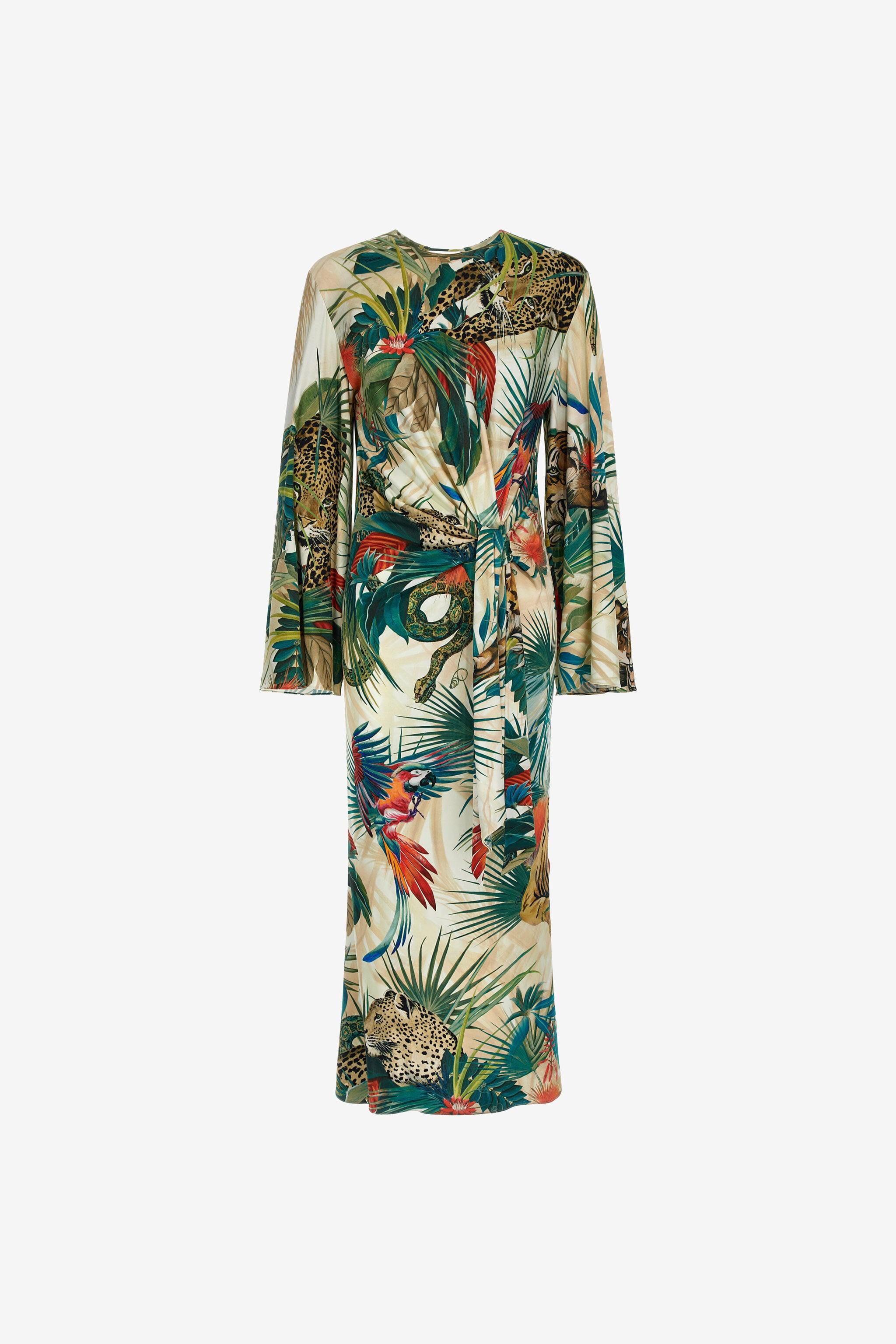 RC Vestido Midi Estampado Jungle Con Nudo En La Cintura RC Vestido Midi Estampado Jungle Con Nudo En La Cintura Verde SKT123-JRI88