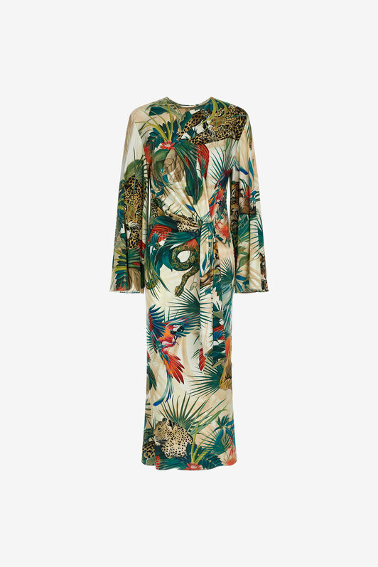 RC Vestido Midi Estampado Jungle Con Nudo En La Cintura RC Vestido Midi Estampado Jungle Con Nudo En La Cintura Verde SKT123-JRI88