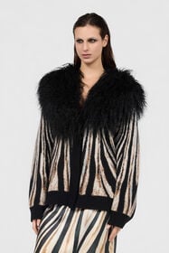 RC Jacquard Cardigan With Zebra Print NATURAL/BLACK XQM906-MA008