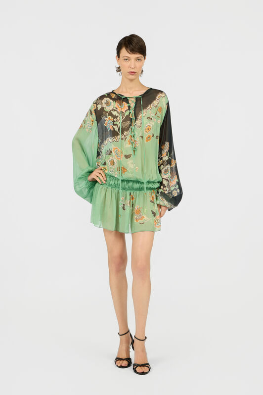 RC Vestido De Gasa De Seda Con Estampado Kimono RC Vestido De Gasa De Seda Con Estampado Kimono GREEN/BLACK XQW037-HNT25