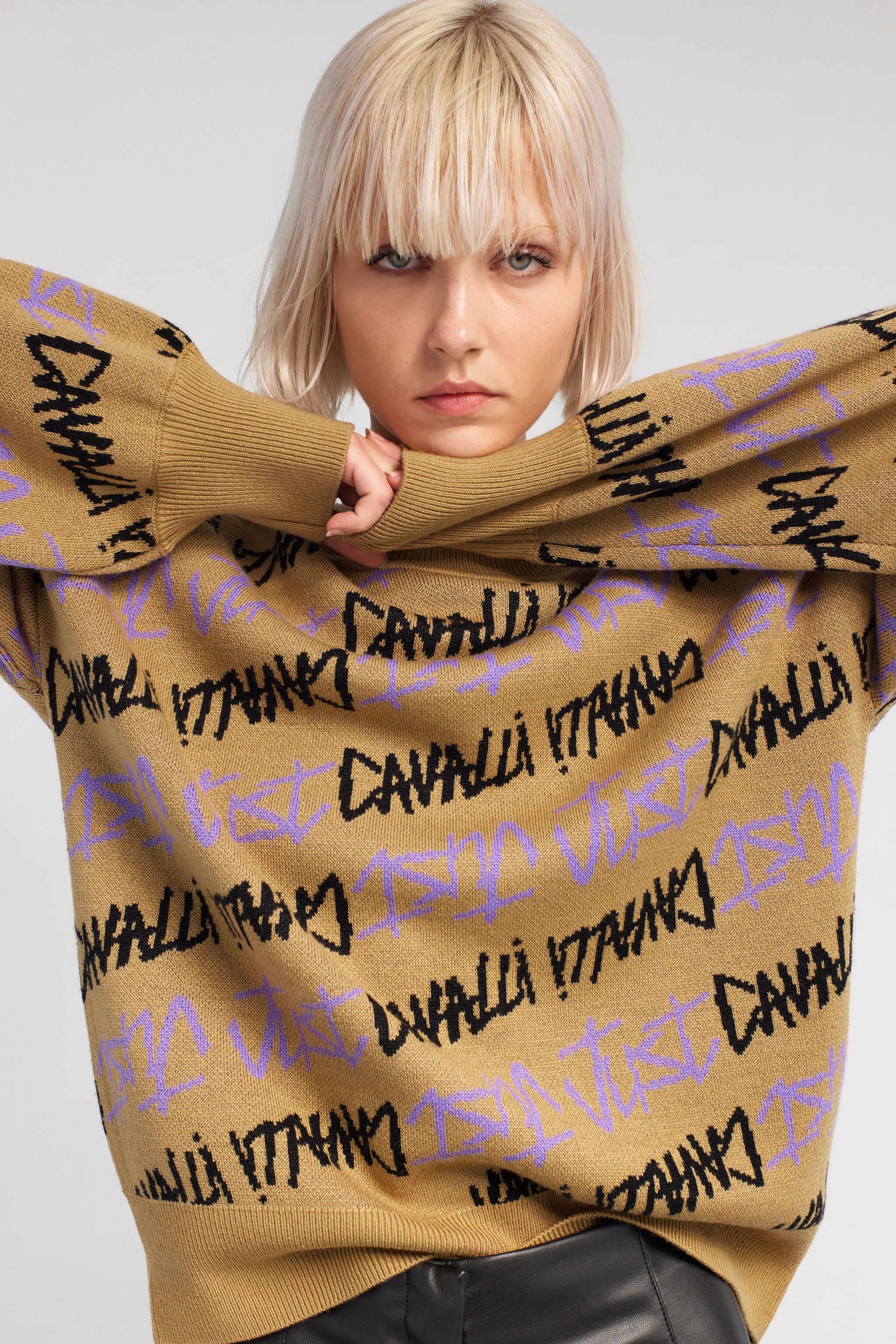 JC Just Cavalli Jacquard Pullover JC Just Cavalli Jacquard Pullover Light Brown RKM658-RK352