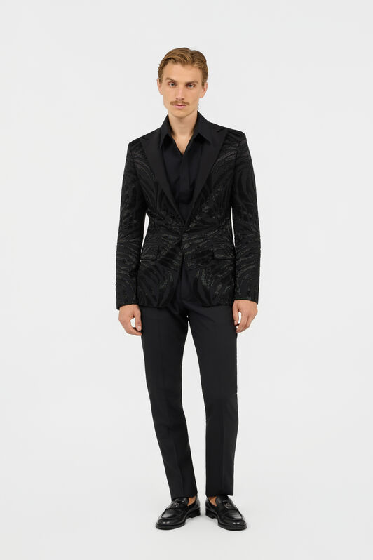 RC Black Beaded Animal-Stripe Blazer RC Black Beaded Animal-Stripe Blazer Black SRT402-VW001