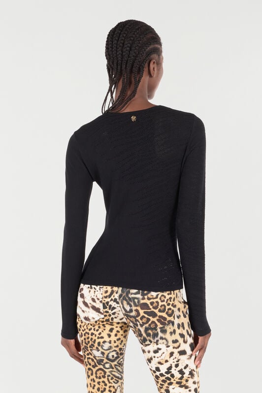 RC Pull À Motif Tiger Skin Ajouré RC Pull À Motif Tiger Skin Ajouré Noir UKM602-MQ014