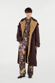 RC Silk Pants With Oriental Bird Print Brown VRT266-OZP76