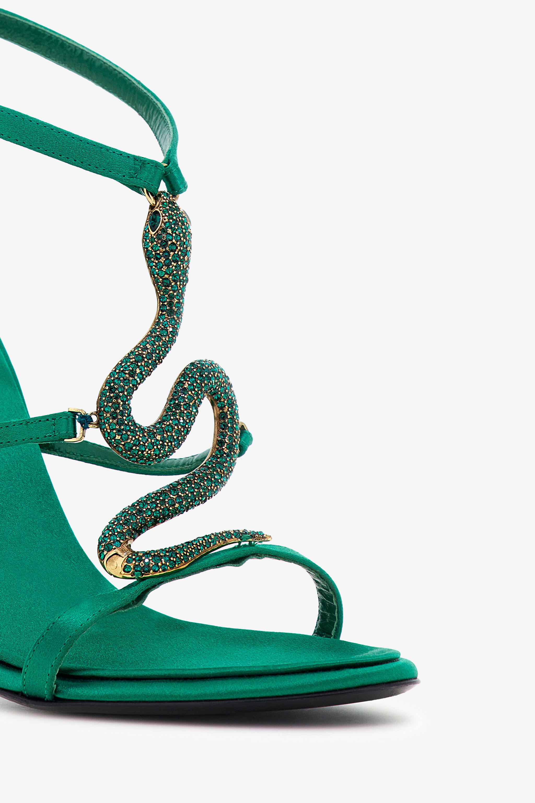 Snake-Embellished Sandals in Green for Women | Roberto Cavalli®