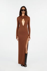 JC Brown Maxi Dress With Twisted Neckline BRUNETTE VFT283-VF433