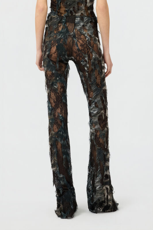 RC Pants with Fur Print on Destroyed-Effect Lace BLACK/BEIGE XWT206-7HT79