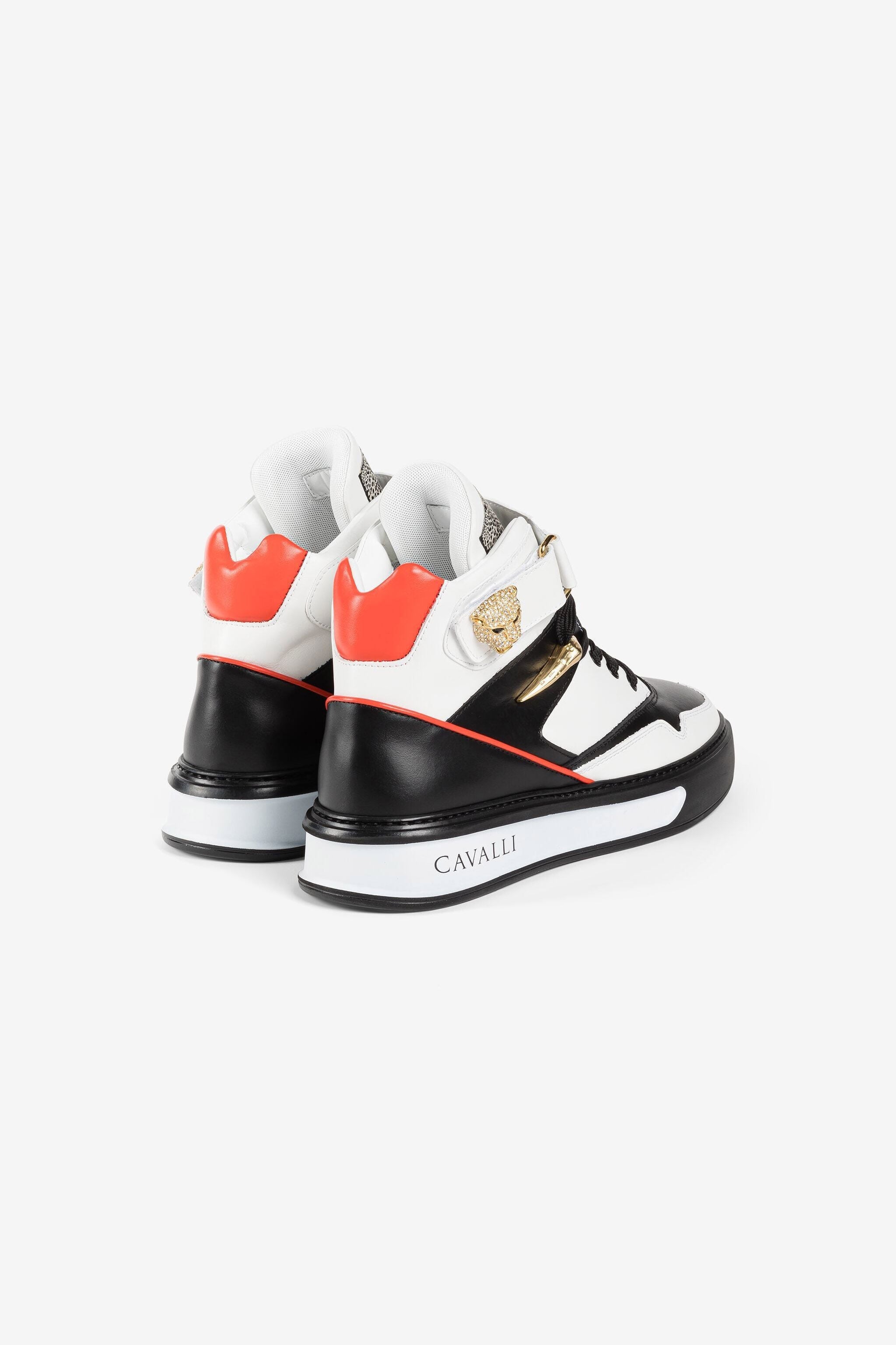 RC Hi-Top Sneakers mit kristallverziertem Pantherkopf RC Hi-Top Sneakers mit kristallverziertem Pantherkopf Weiß/Schwarz PQS003-PZ590