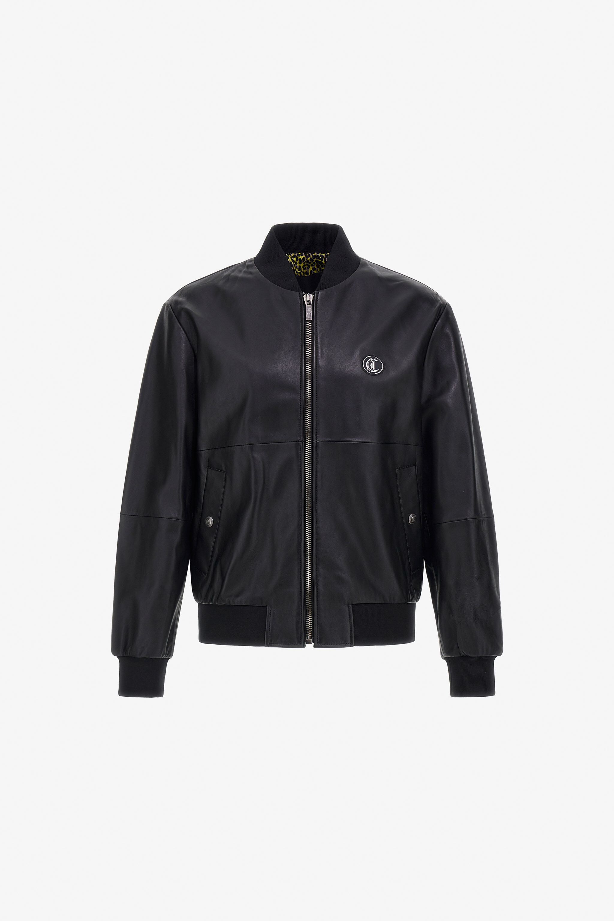 Just Cavalli leather bomber jacket in Black for Men | Roberto Cavalli®