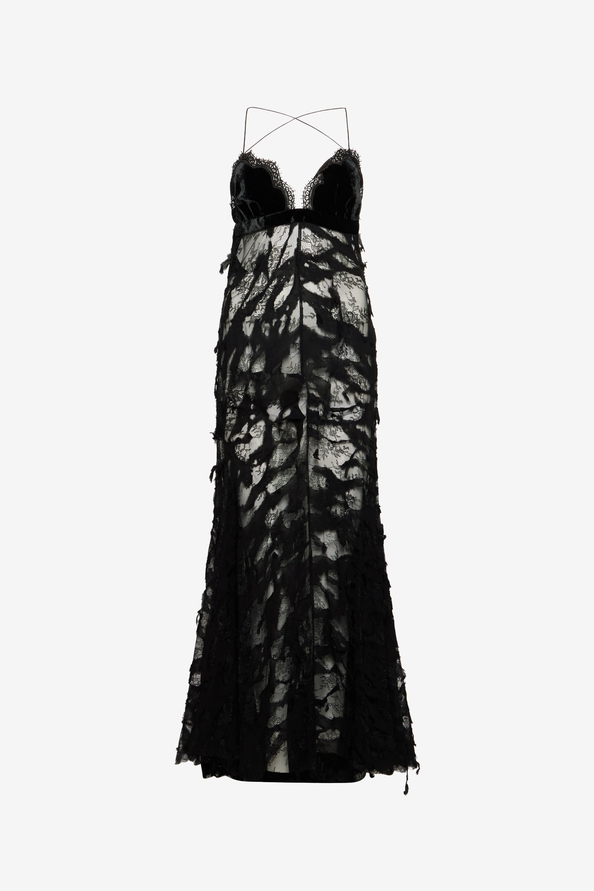RC Schwarzes Abendkleid aus Chantilly-Spitze RC Schwarzes Abendkleid aus Chantilly-Spitze BLACK XWT118-RP024