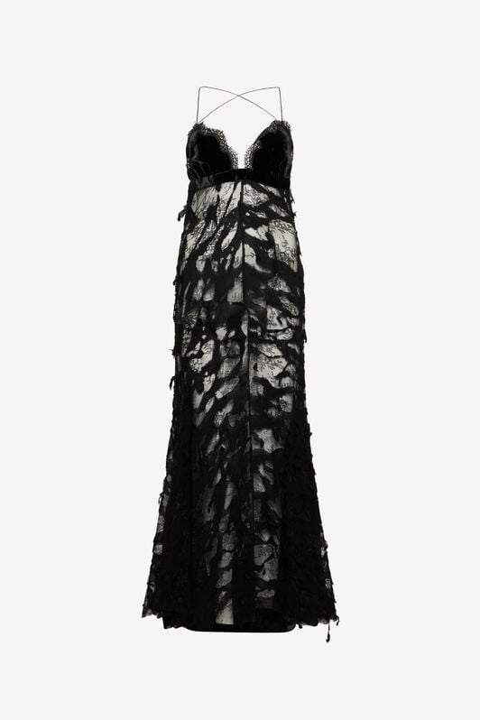 RC Schwarzes Abendkleid aus Chantilly-Spitze RC Schwarzes Abendkleid aus Chantilly-Spitze BLACK XWT118-RP024