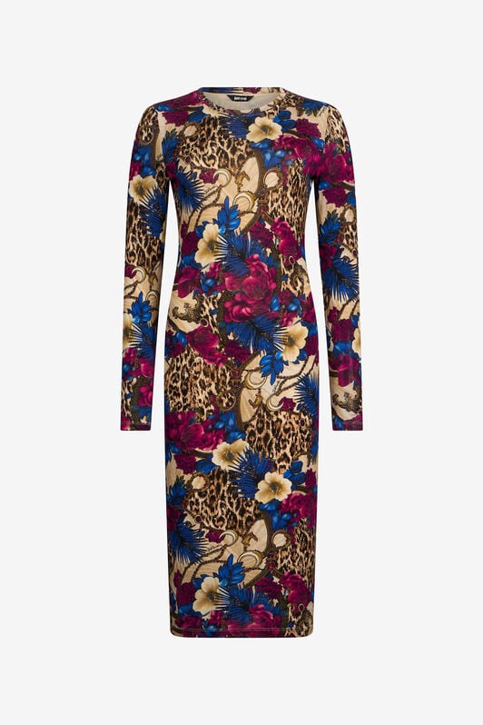 JC Flower Leopard Print Midi Dress JC Flower Leopard Print Midi Dress 700 BEIGE + 343 CILI VFT292-VF442
