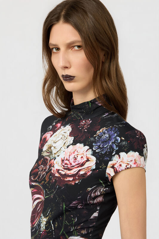 RC Fiammingo Flowers Print Top BLACK/PINK XWT611-LNT77